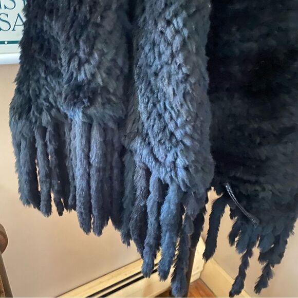 Fur poncho black knitted rabbit cowl neck cape large Xl plus one size - Picture 5 of 15
